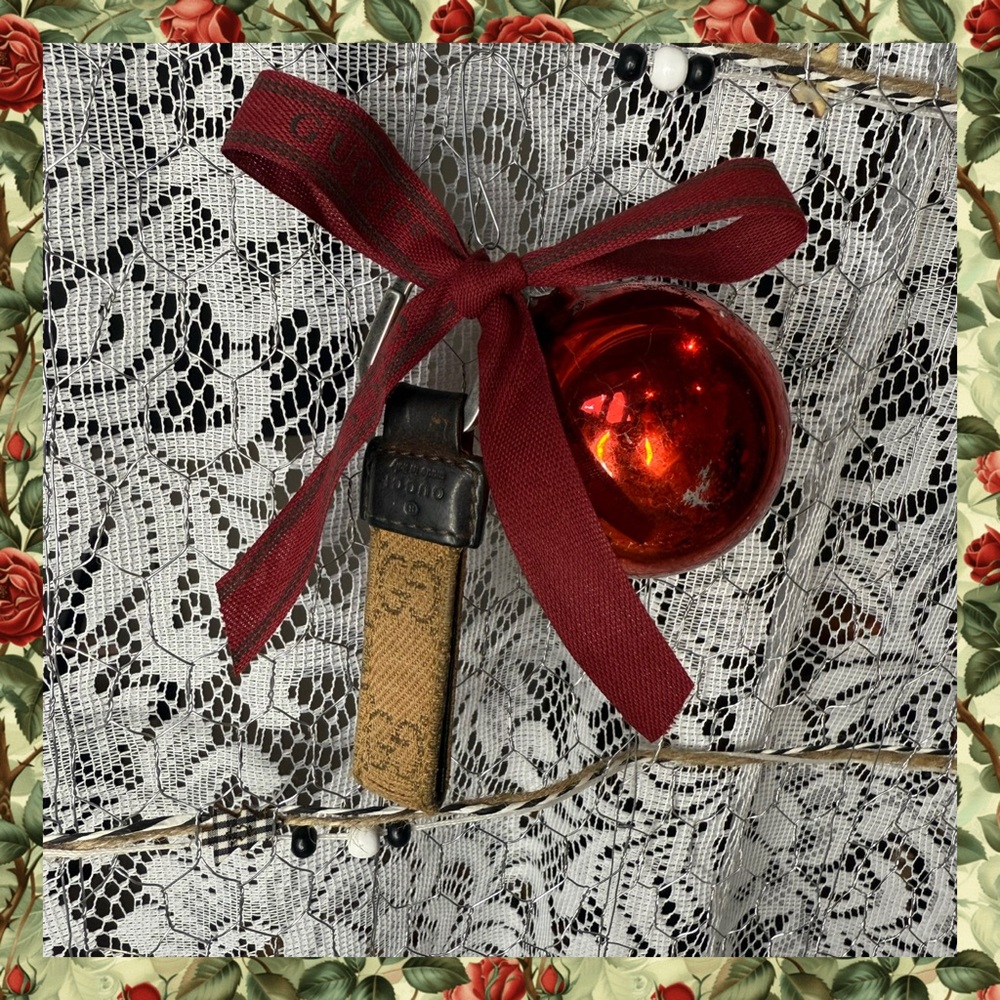 Vintage Red Ornament tied with Gucci Ribbon and Keychain